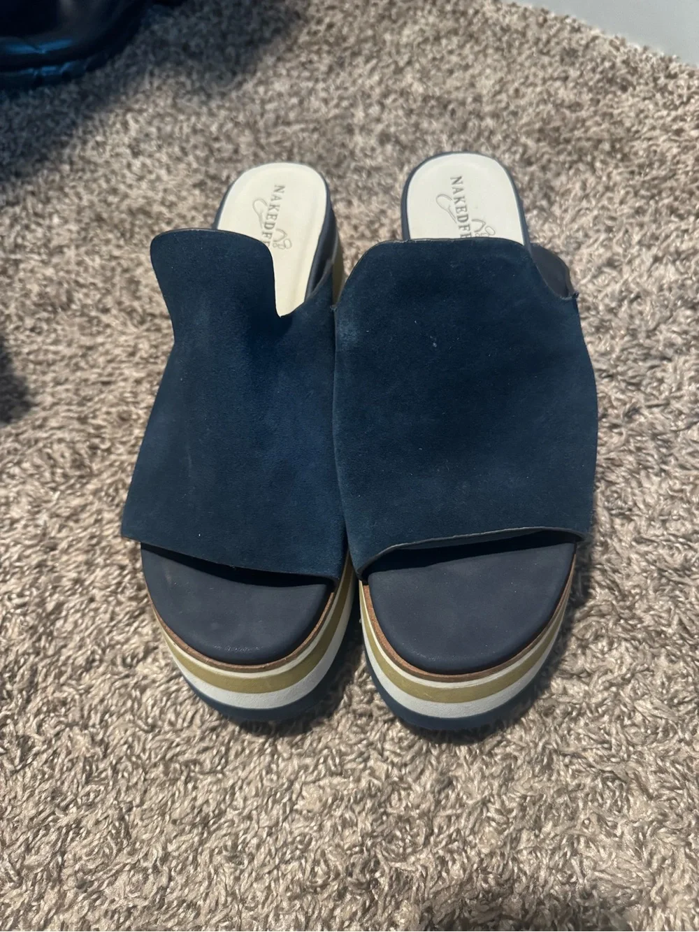 NakedFeet Flow In Navy Platform Sandals 8.5